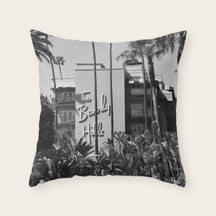Beverly Hills Hotel, California black and white photograph / black and white photography Throw Pillow Gallery Image 6
