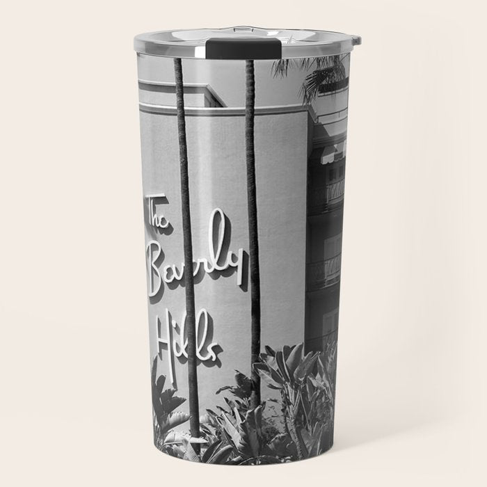 Beverly Hills Hotel, California black and white photograph / black and white photography Travel Mug Gallery Image 1