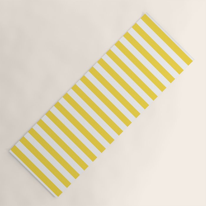 Lemon Yellow and White Wide Stripes Yoga Mat Gallery Image 1