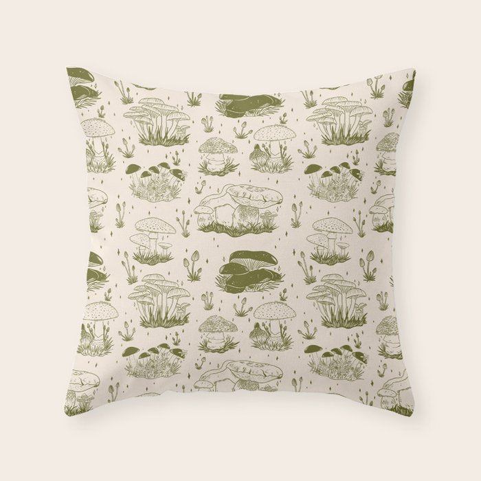 Mushroom Toile in Green Throw Pillow Gallery Image 6