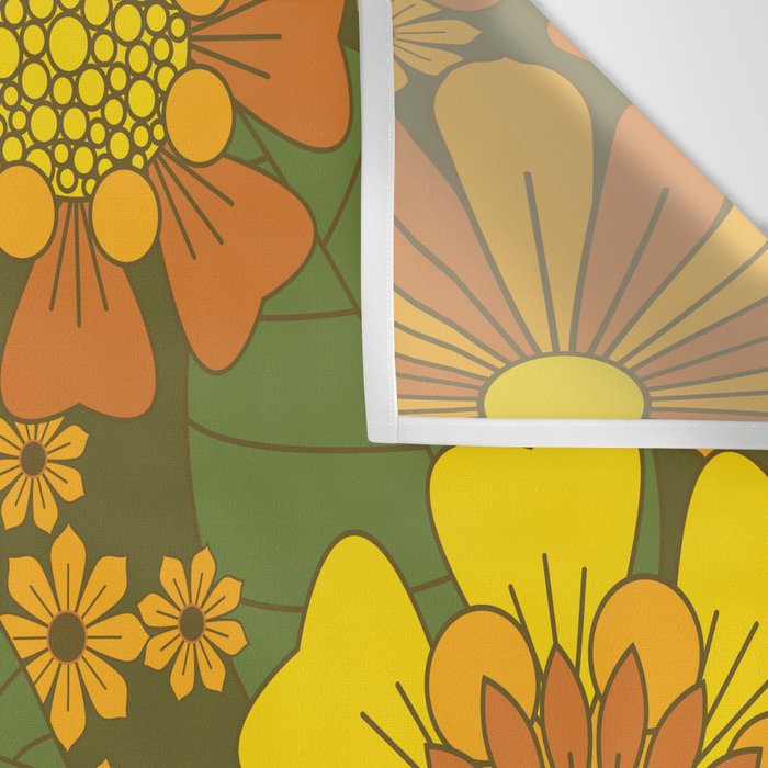 Orange, Brown, Yellow and Green Retro Daisy Pattern Wall Tapestry Gallery Image 3