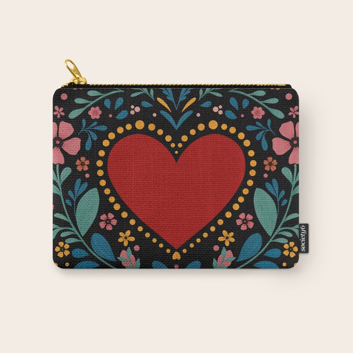 Heart with flolk flowers Carry All Pouch Gallery Image 1
