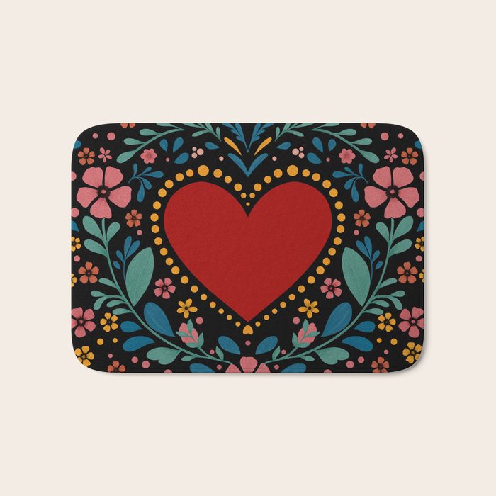 Heart with flolk flowers Bath Mat Gallery Image 1