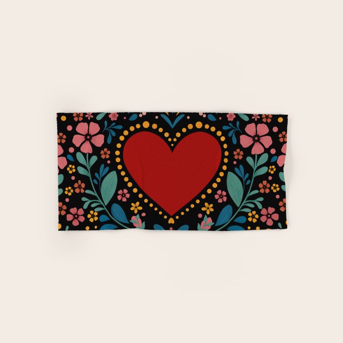 Heart with flolk flowers Bath Towel Gallery Image 1