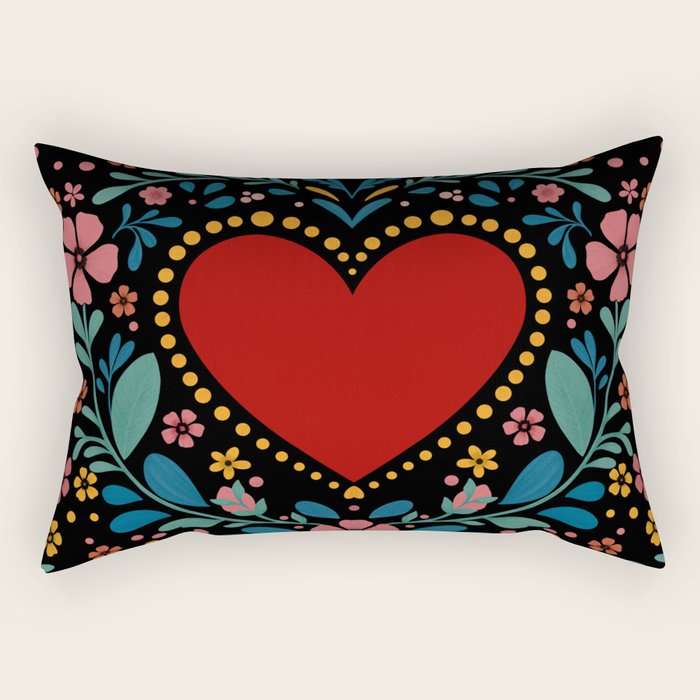 Heart with flolk flowers Rectangular Pillow Gallery Image 2