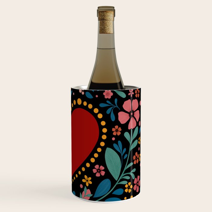 Heart with flolk flowers Wine Chiller Gallery Image 3