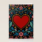 Heart with flolk flowers Stationery Card Gallery Image 2