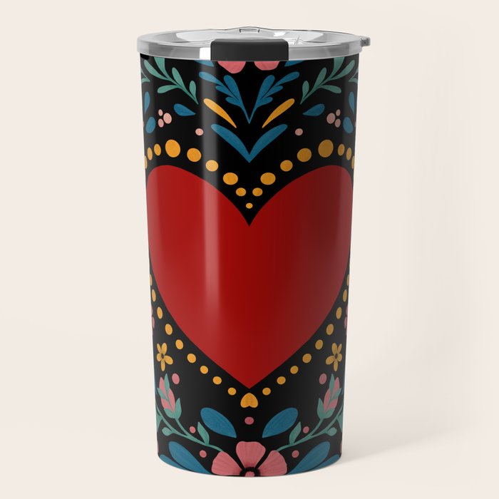 Heart with flolk flowers Travel Mug Gallery Image 1