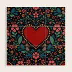 Heart with flolk flowers Wood Wall Art Gallery Image 1