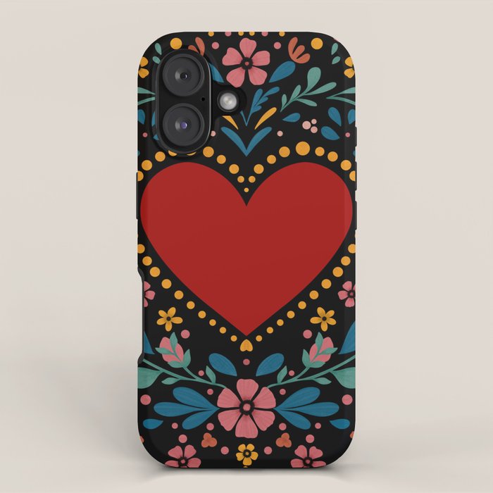 Heart with flolk flowers iPhone Case Gallery Image 1