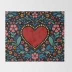 Heart with flolk flowers Throw Blanket Gallery Image 2