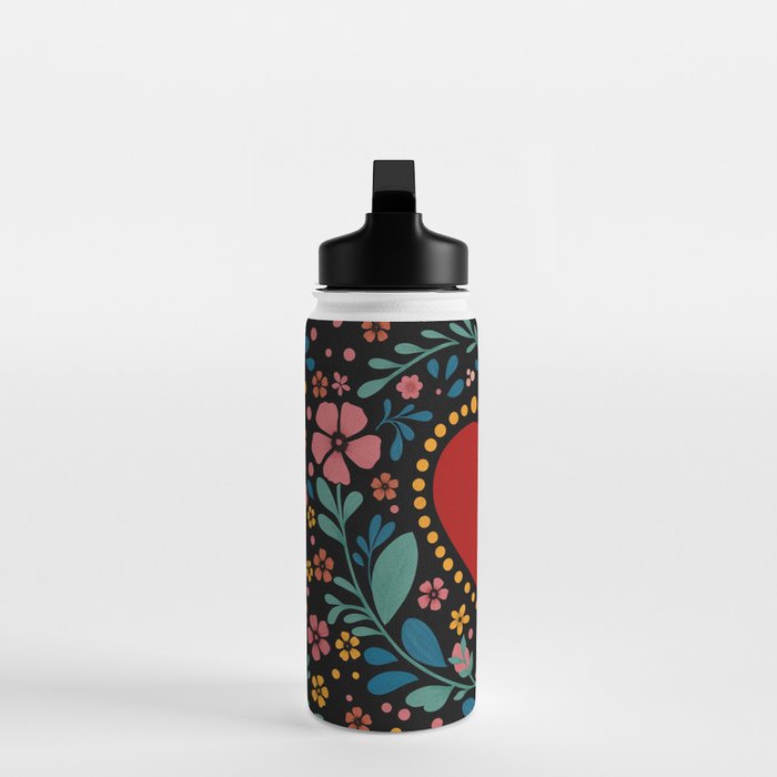 Heart with flolk flowers Water Bottle Gallery Image 3