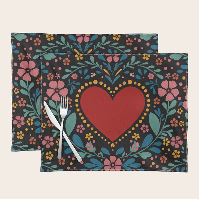 Heart with flolk flowers Placemat Gallery Image 1
