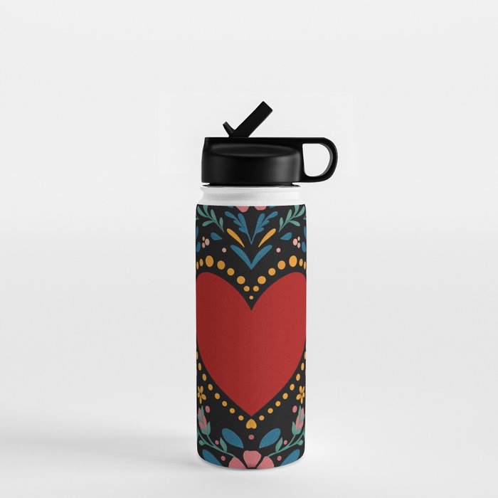 Heart with flolk flowers Water Bottle Gallery Image 1