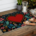 Heart with flolk flowers Outdoor Rug Gallery Image 2
