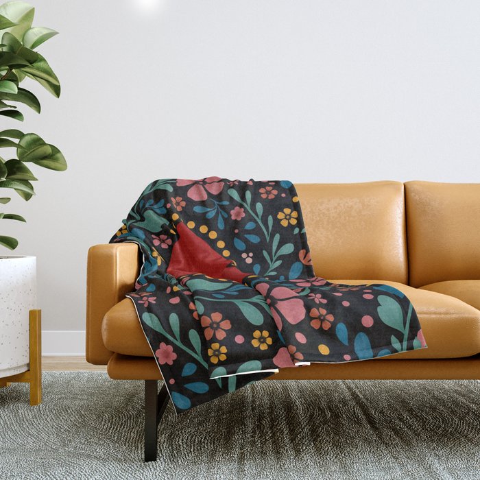 Heart with flolk flowers Throw Blanket Gallery Image 1