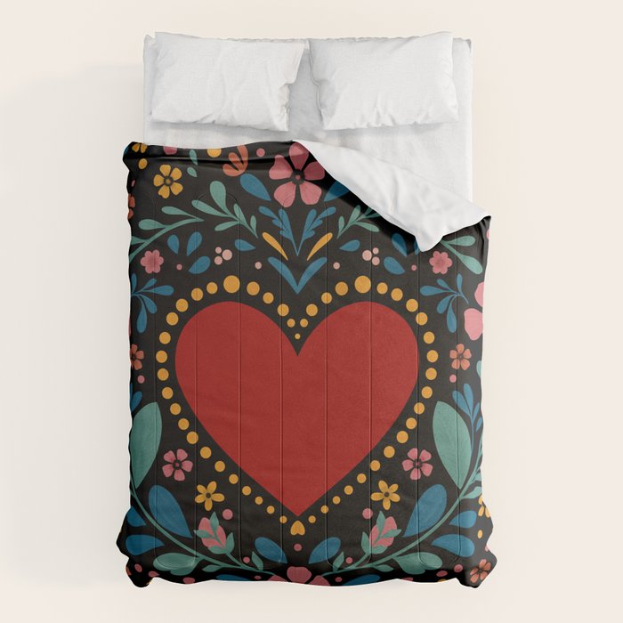 Heart with flolk flowers Comforter Gallery Image 6