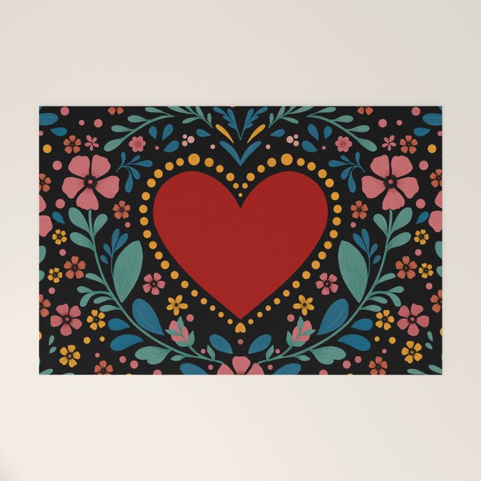 Heart with flolk flowers Welcome Mat Gallery Image 1