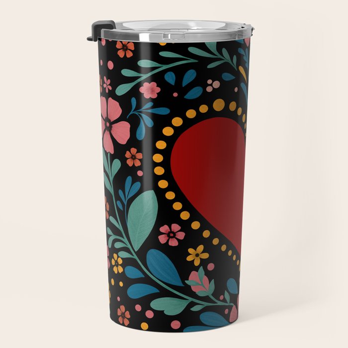 Heart with flolk flowers Travel Mug Gallery Image 3