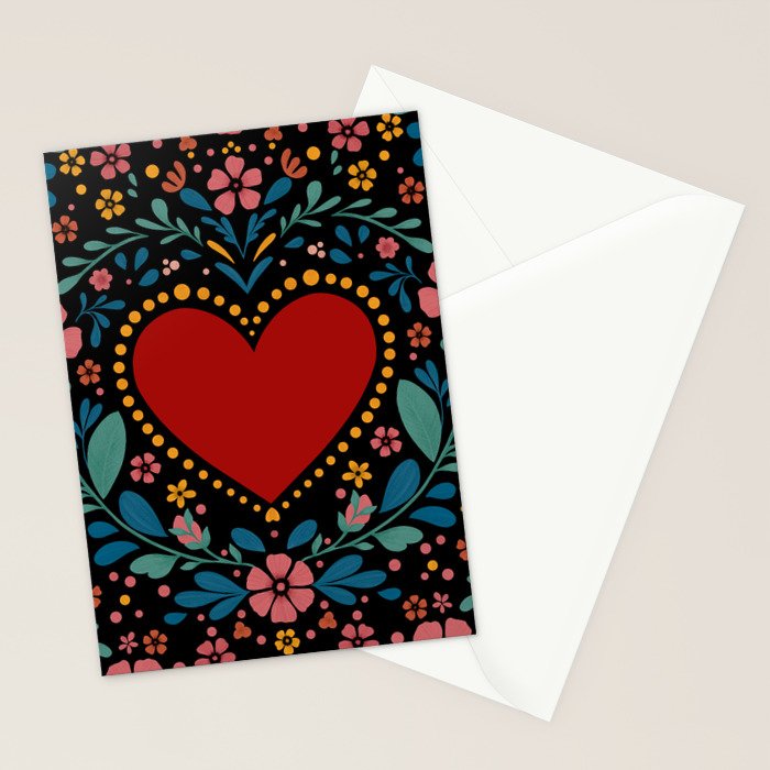 Heart with flolk flowers Stationery Card Gallery Image 2