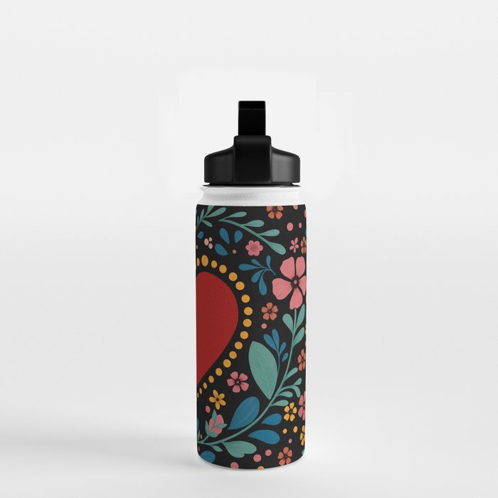 Heart with flolk flowers Water Bottle Gallery Image 2