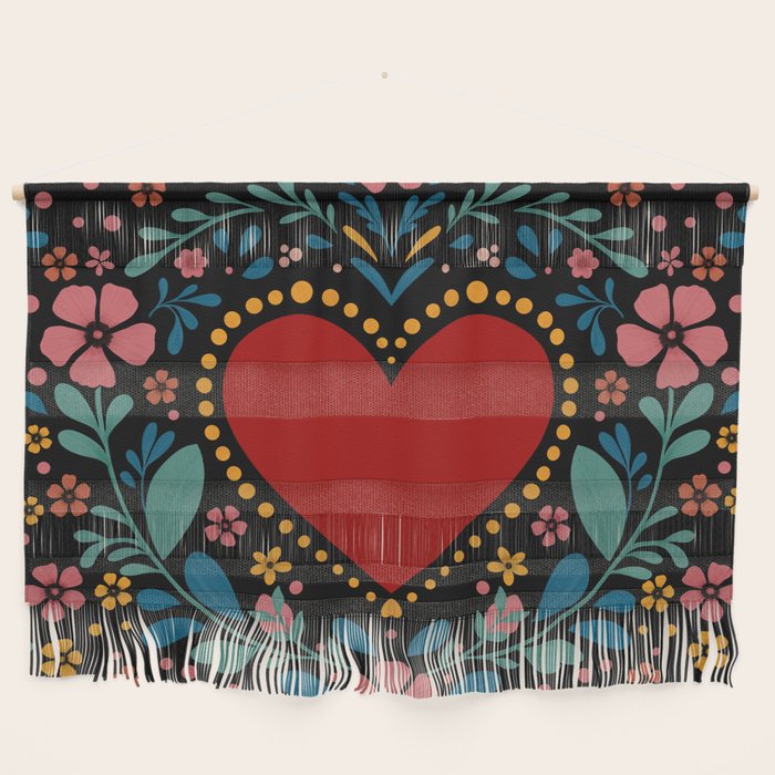 Heart with flolk flowers Wall Hanging Gallery Image 1