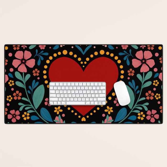 Heart with flolk flowers Desk Mat Gallery Image 1