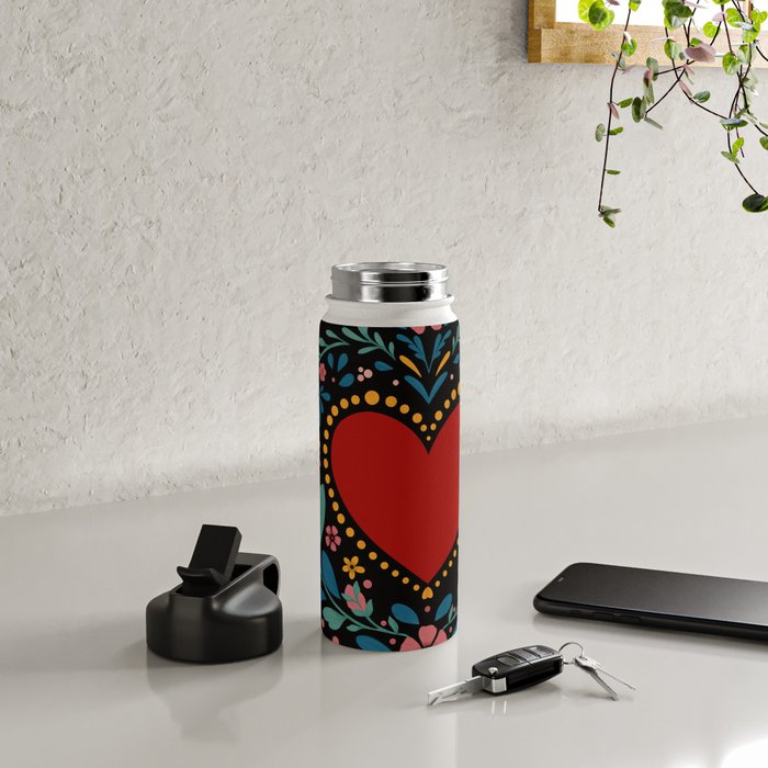 Heart with flolk flowers Water Bottle Gallery Image 4