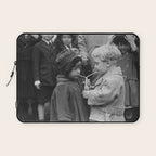Sweet little boy and girl sharing a drink vintage funny humorous black and white photograph Laptop Sleeve Gallery Image 1