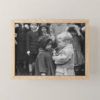 Sweet little boy and girl sharing a drink vintage funny humorous black and white photograph Mini Art Print Gallery Image 1