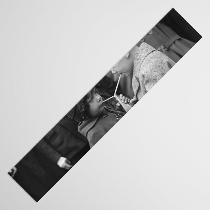 Sweet little boy and girl sharing a drink vintage funny humorous black and white photograph Table Runner Gallery Image 3