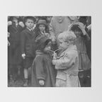 Sweet little boy and girl sharing a drink vintage funny humorous black and white photograph Throw Blanket Gallery Image 2