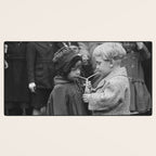 Sweet little boy and girl sharing a drink vintage funny humorous black and white photograph Desk Mat Gallery Image 3