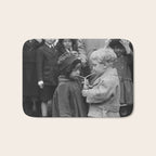 Sweet little boy and girl sharing a drink vintage funny humorous black and white photograph Bath Mat Gallery Image 1
