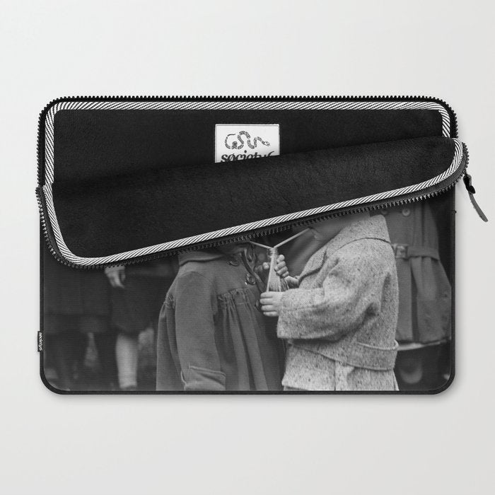 Sweet little boy and girl sharing a drink vintage funny humorous black and white photograph Laptop Sleeve Gallery Image 2