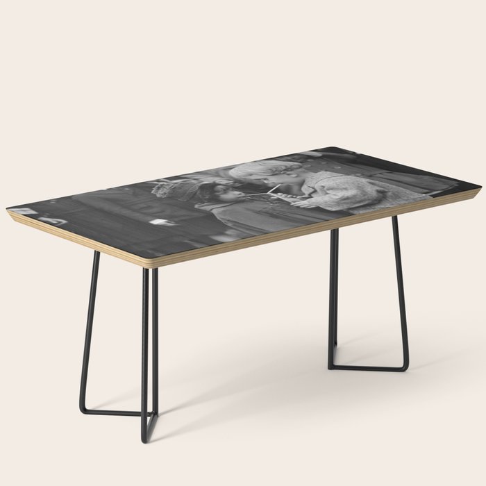 Sweet little boy and girl sharing a drink vintage funny humorous black and white photograph Coffee Table Gallery Image 1