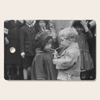 Sweet little boy and girl sharing a drink vintage funny humorous black and white photograph Cutting Board Gallery Image 1