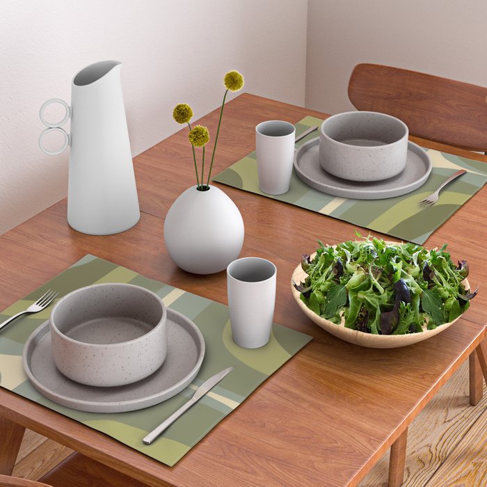 Retro Groove Minimalist Abstract in Olive Green Tones Placemat Gallery Image 2