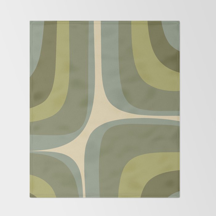 Retro Groove Minimalist Abstract in Olive Green Tones Throw Blanket Gallery Image 2