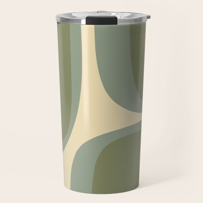 Retro Groove Minimalist Abstract in Olive Green Tones Travel Mug Gallery Image 1