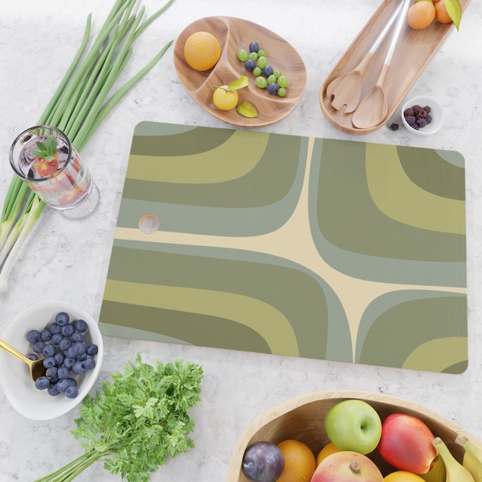 Retro Groove Minimalist Abstract in Olive Green Tones Cutting Board Gallery Image 2