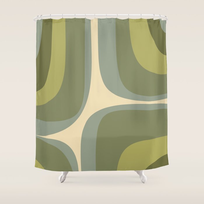 Retro Groove Minimalist Abstract in Olive Green Tones Shower Curtain Gallery Image 1