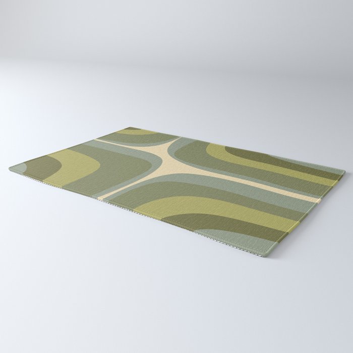 Retro Groove Minimalist Abstract in Olive Green Tones Rug Gallery Image 3