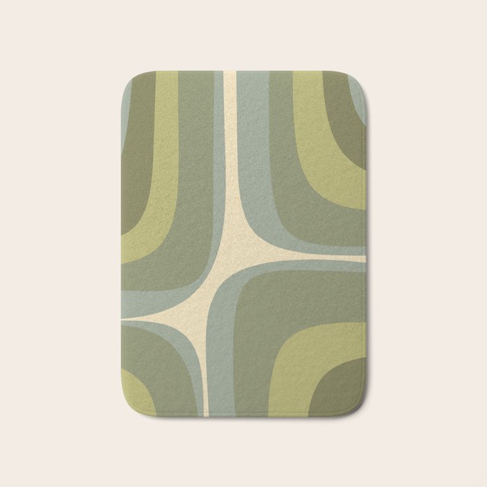 Retro Groove Minimalist Abstract in Olive Green Tones Bath Mat Gallery Image 1