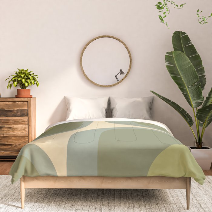 Retro Groove Minimalist Abstract in Olive Green Tones Comforter Gallery Image 3