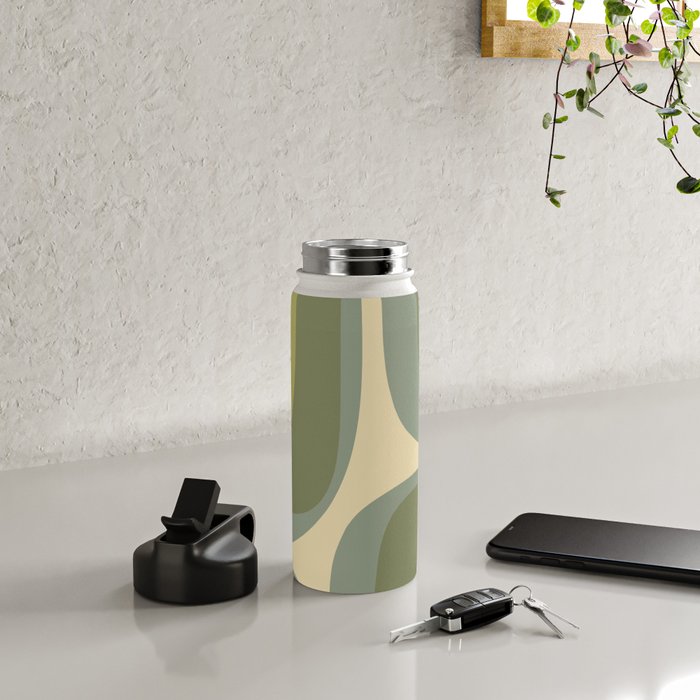 Retro Groove Minimalist Abstract in Olive Green Tones Water Bottle Gallery Image 4