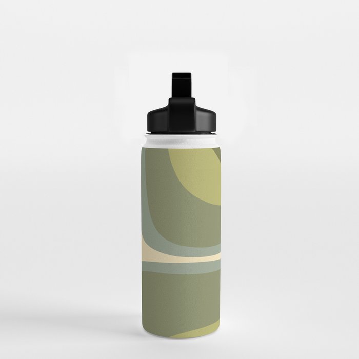 Retro Groove Minimalist Abstract in Olive Green Tones Water Bottle Gallery Image 2