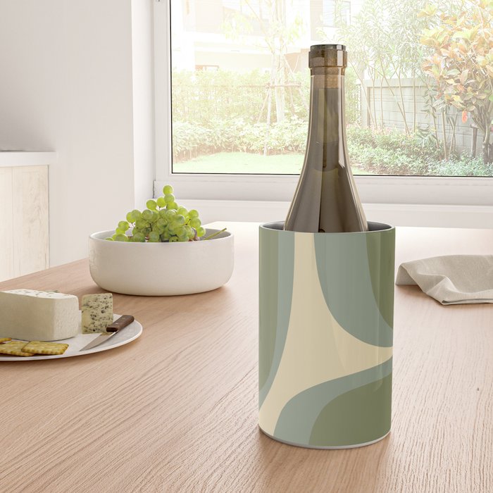 Retro Groove Minimalist Abstract in Olive Green Tones Wine Chiller Gallery Image 4