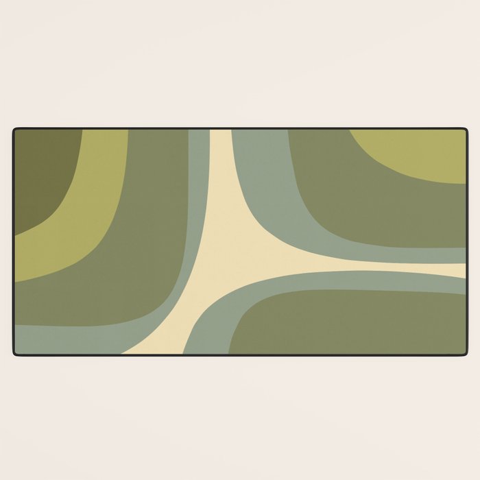Retro Groove Minimalist Abstract in Olive Green Tones Desk Mat Gallery Image 3