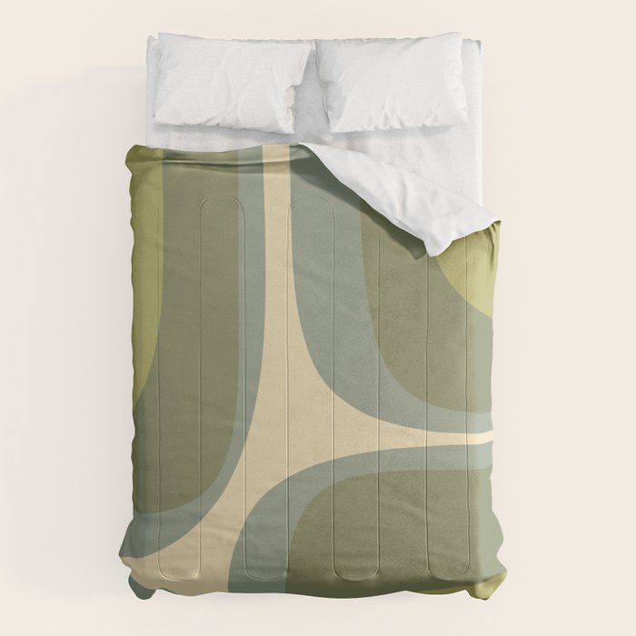 Retro Groove Minimalist Abstract in Olive Green Tones Comforter Gallery Image 6